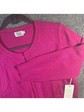 Cielo Womens Cardigan Sweater Large Pink Fuchsia Cropped Button Front NWT